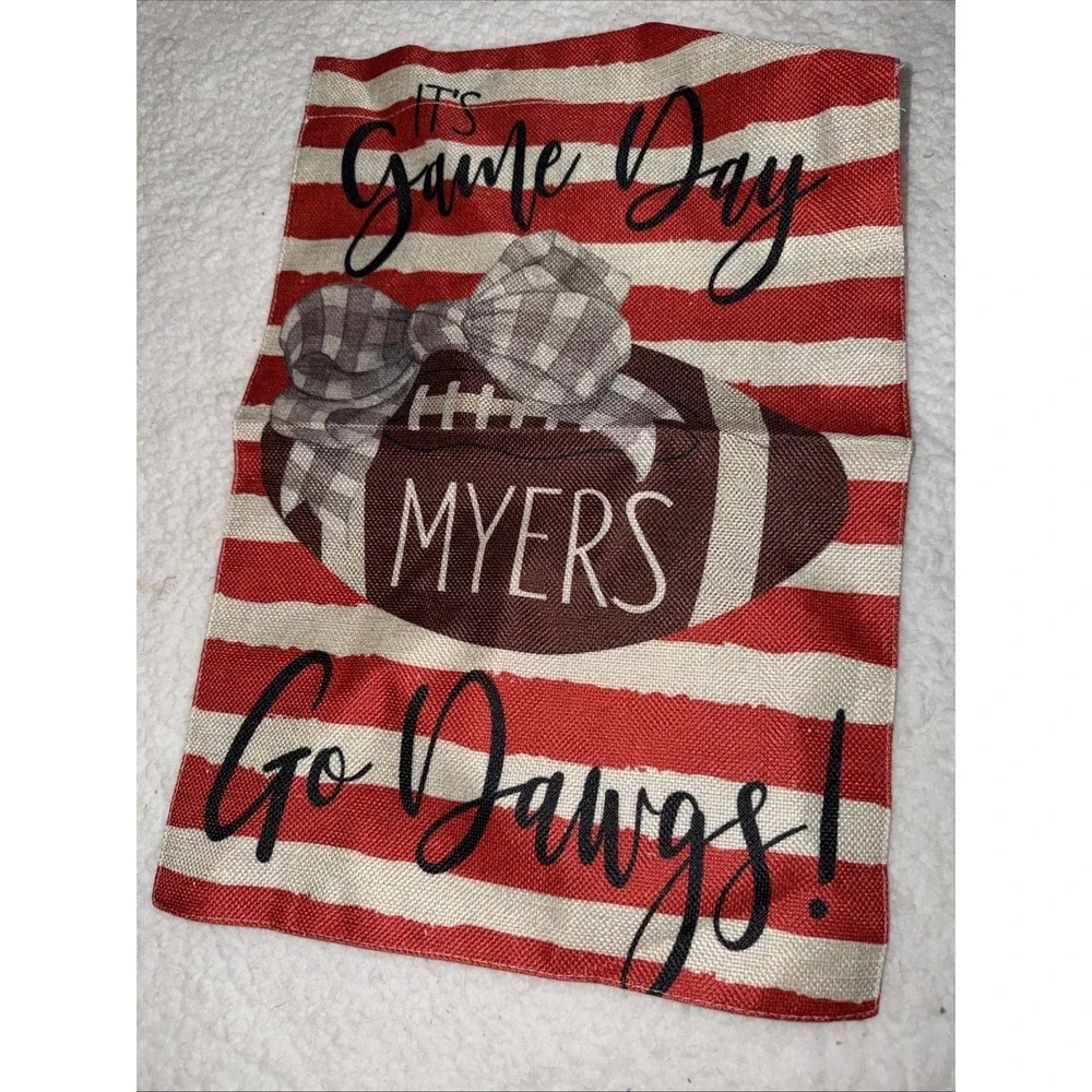Football Game Day Garden Flag Sports Yard Go Dawgs Personalized Myers Bow